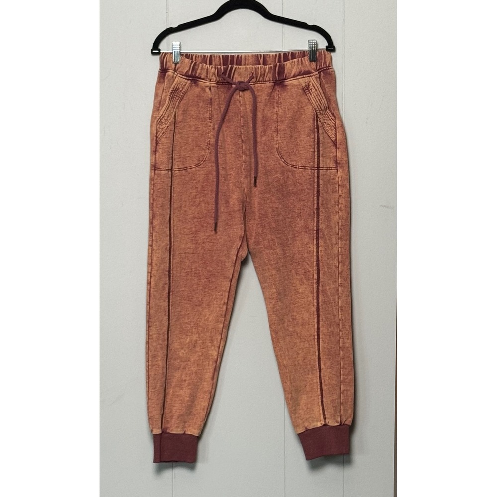 Oddy Joggers Acid Wash Maroon Draw String 100% Cotton Sweatpants Size Large